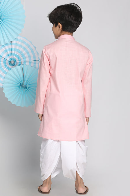 VASTRAMAY Pink Cotton Baap Beta Kurta Dhoti Set
